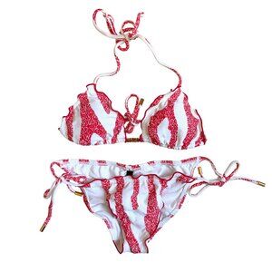Vix Swimwear Ripple Tri Bikini Top & Bottom (Red Coral) - Small